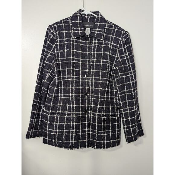 Sag Harbor Size 12 Black White Plaid Blazer Jacket Lined Sparkle Career - Picture 1 of 9